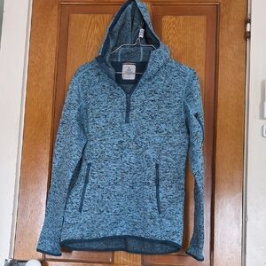 Ascend Blue Marled Hooded Quarter-Zip Sweater